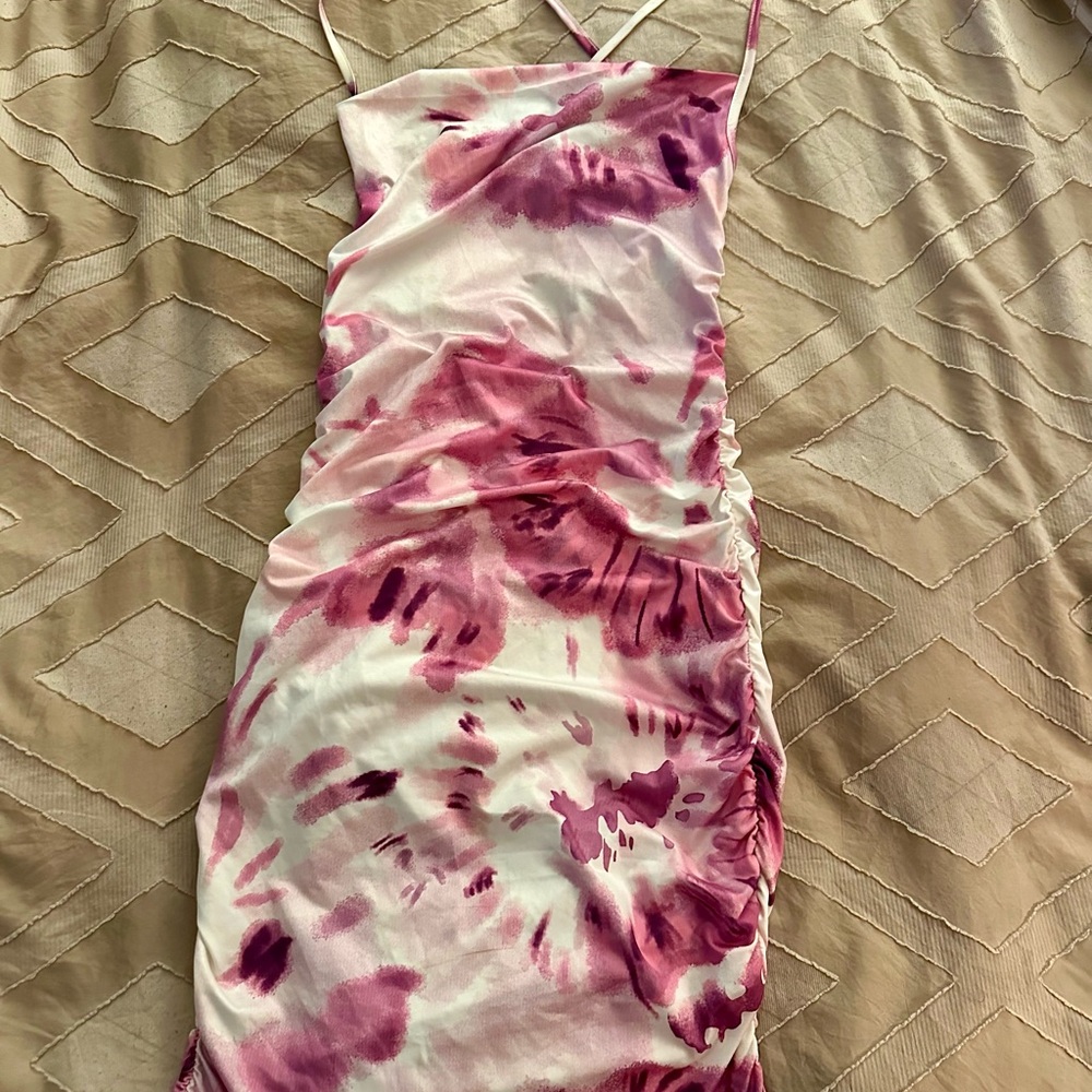 SHEIN Pink and White Tie-Dye Mini Dress